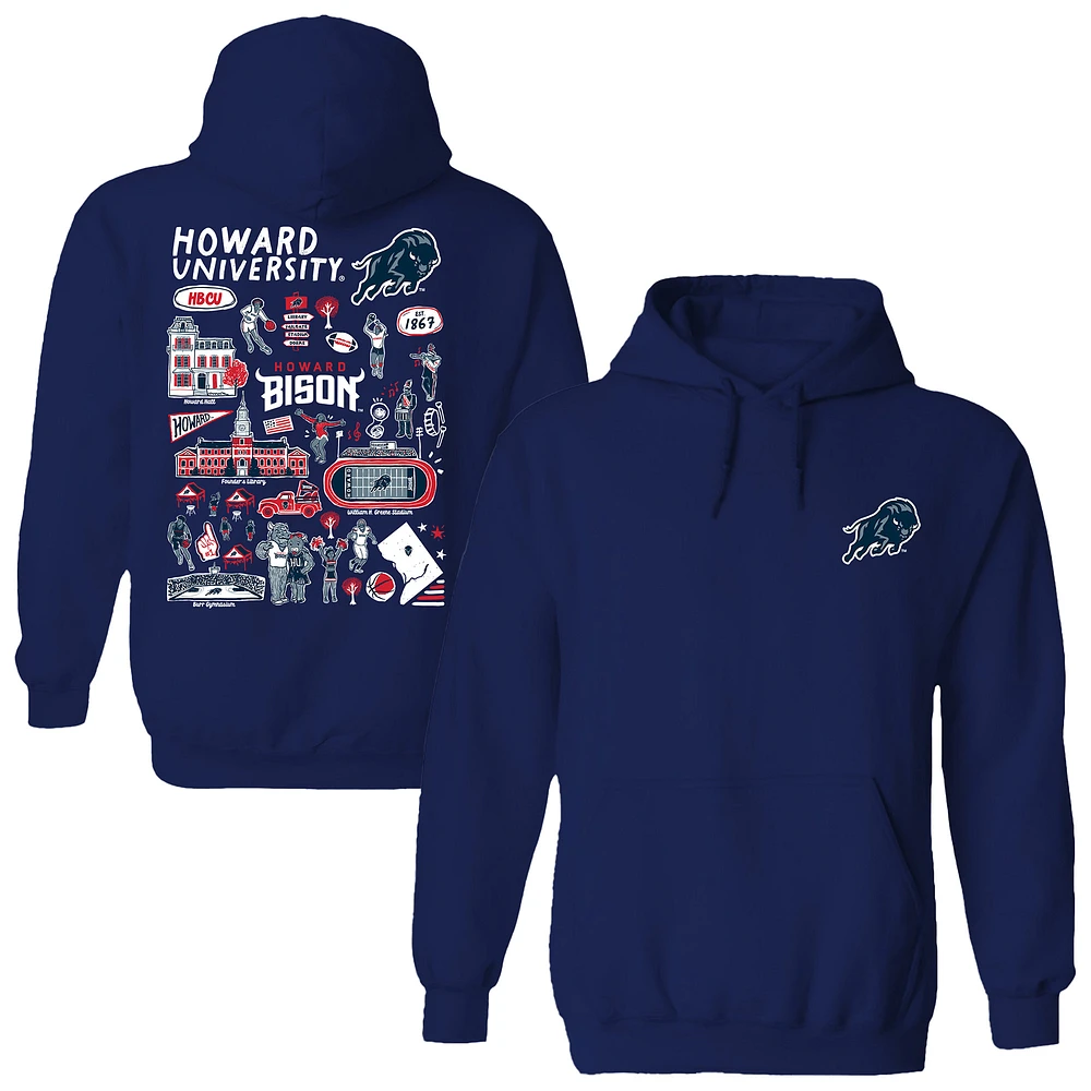 Women's Vive La Fete Navy Howard Bison Impressions Artwork Pullover Hoodie