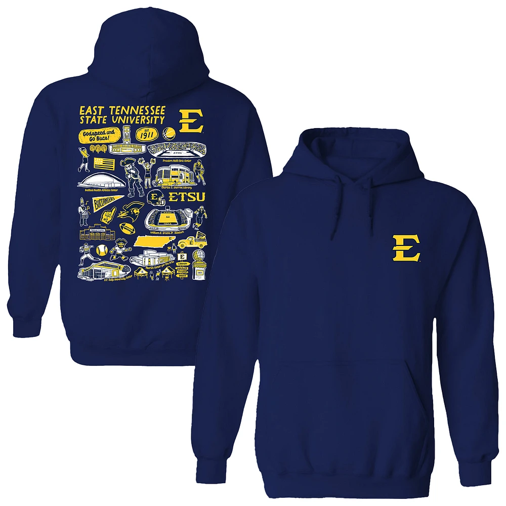 Women's Vive La Fete Navy ETSU Buccaneers Impressions Artwork Pullover Hoodie