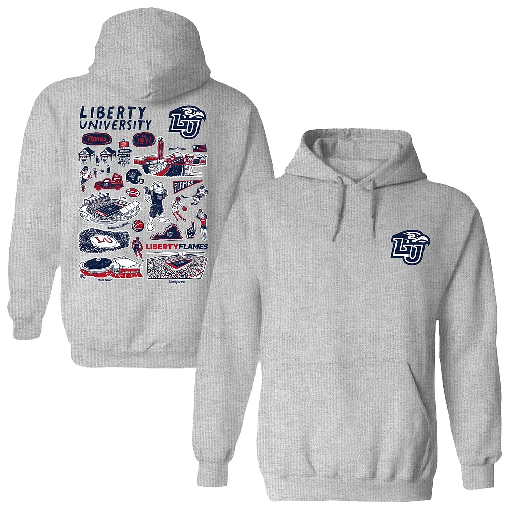 Women's Vive La Fete Gray Liberty Flames Impressions Artwork Pullover Hoodie
