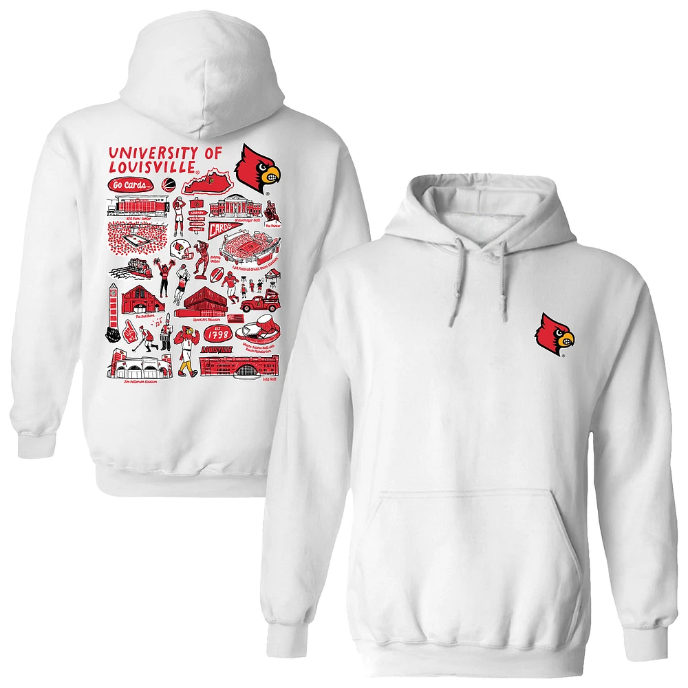 Women's Vive La Fete White Louisville Cardinals Impressions Artwork Pullover Hoodie