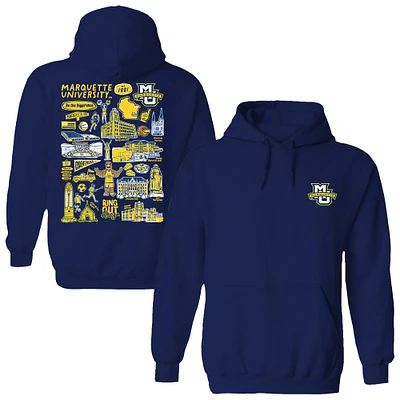 Women's Vive La Fete Navy Marquette Golden Eagles Impressions Artwork Pullover Hoodie