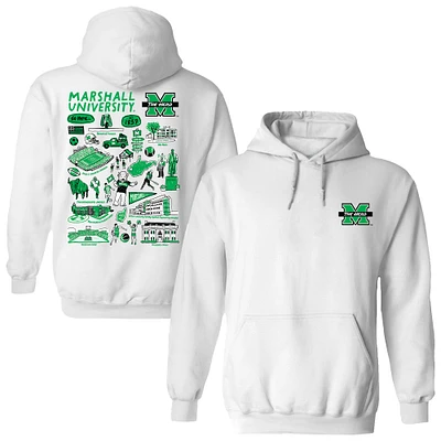 Women's Vive La Fete White Marshall Thundering Herd Impressions Artwork Pullover Hoodie