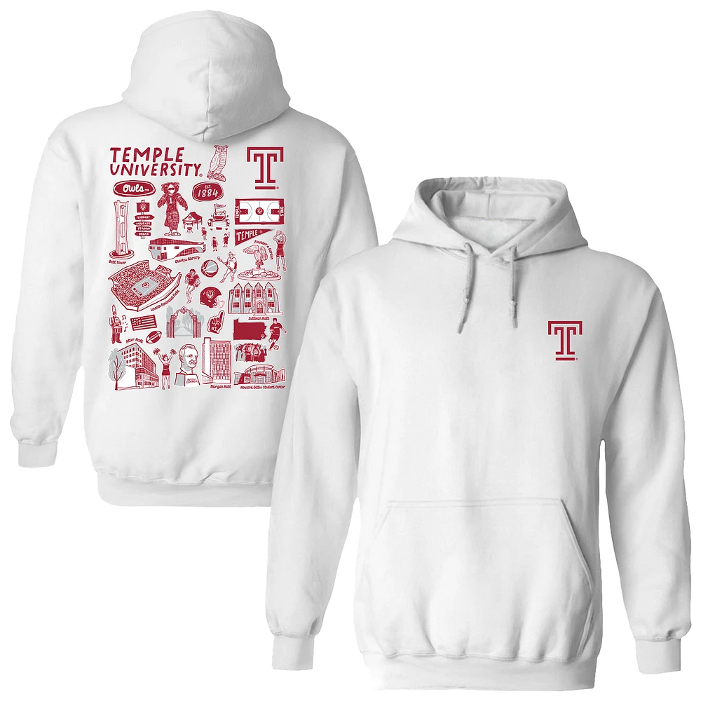 Women's Vive La Fete White Temple Owls Impressions Artwork Pullover Hoodie