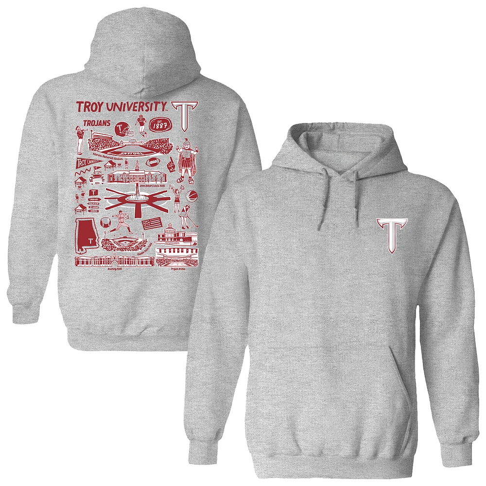 Women's Vive La Fete Gray Troy University Trojans Impressions Artwork Pullover Hoodie