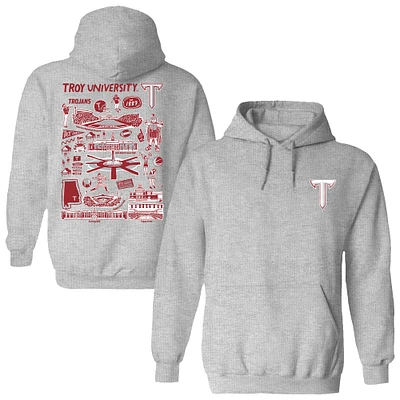 Women's Vive La Fete Gray Troy University Trojans Impressions Artwork Pullover Hoodie