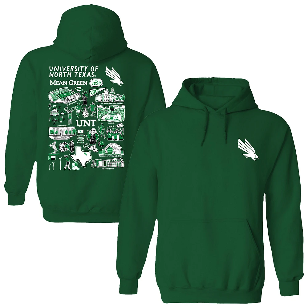 Women's Vive La Fete Green North Texas Mean Impressions Artwork Pullover Hoodie