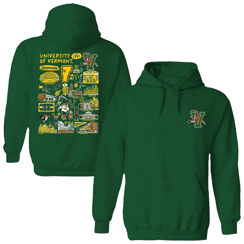 Women's Vive La Fete Green Vermont Catamounts Impressions Artwork Pullover Hoodie