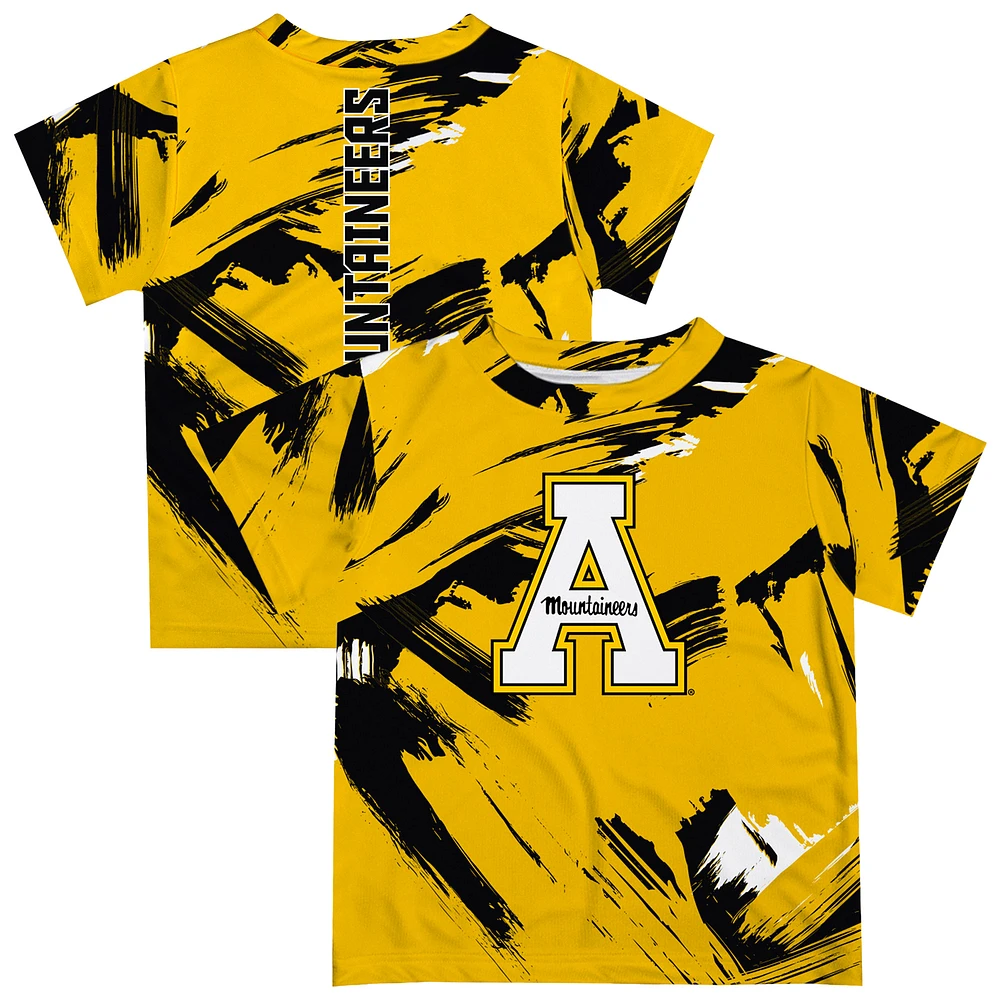 Youth Vive La Fete Gold Appalachian State Mountaineers Paint Brush T-Shirt