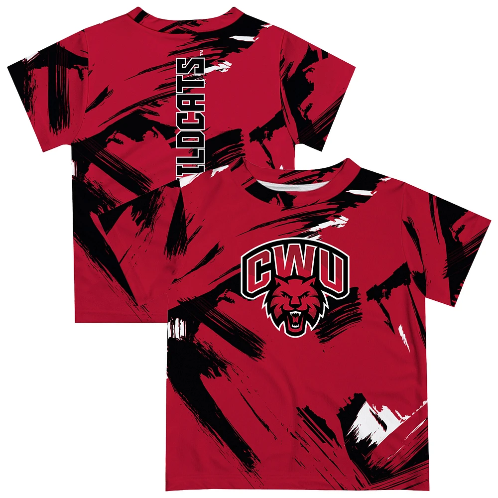 Youth Vive La Fete Crimson Central Washington Wildcats Paint Brush T-Shirt