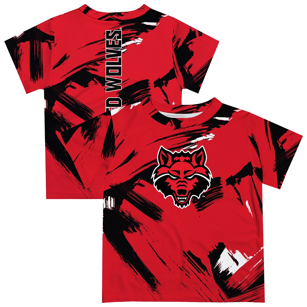 Youth Vive La Fete Scarlet Arkansas State Red Wolves Paint Brush T-Shirt