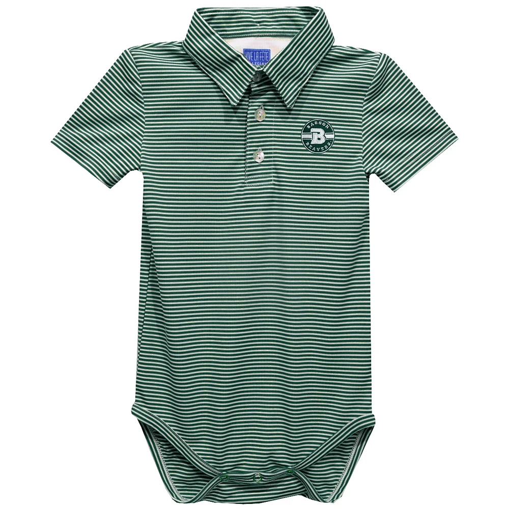 Infant Vive La Fete Green Babson Beavers Polo Pencil Stripe Bodysuit