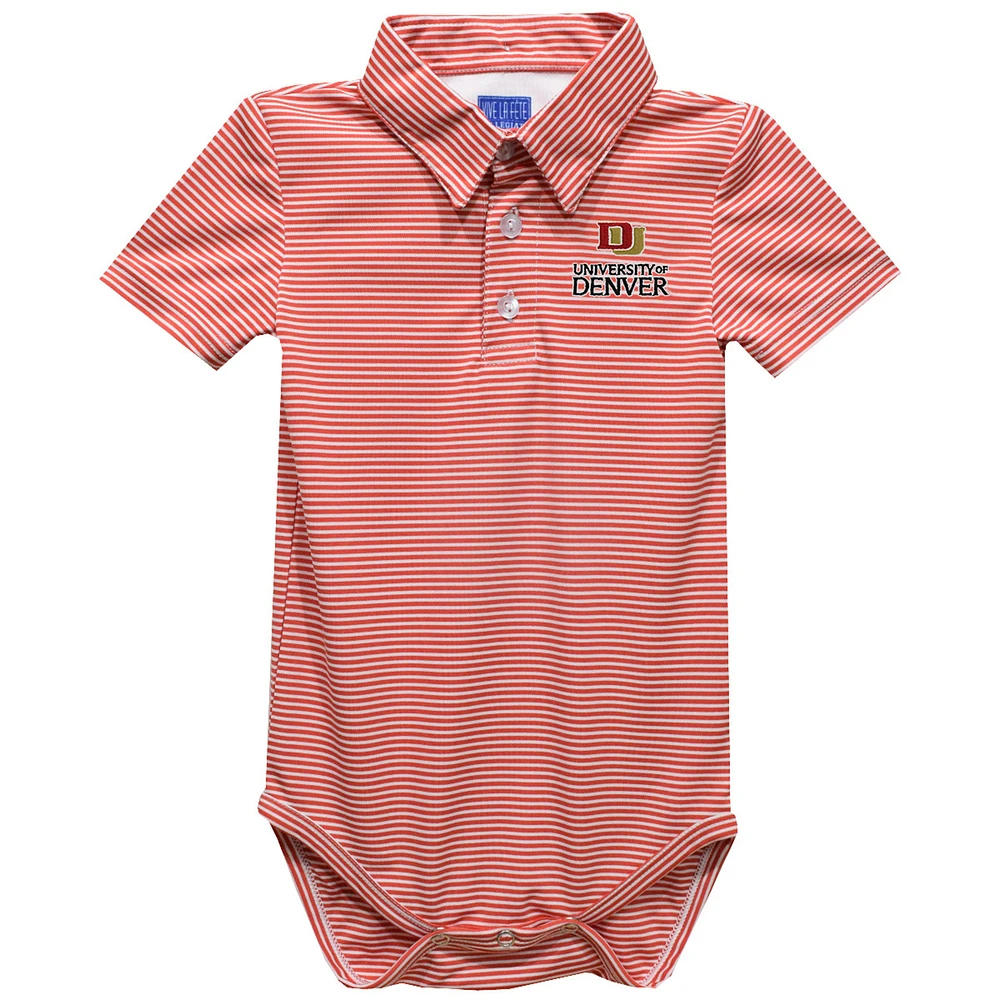 Infant Vive La Fete Red Denver Pioneers Polo Pencil Stripe Bodysuit