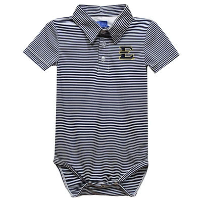 Infant Vive La Fete Navy ETSU Buccaneers Polo Pencil Stripe Bodysuit