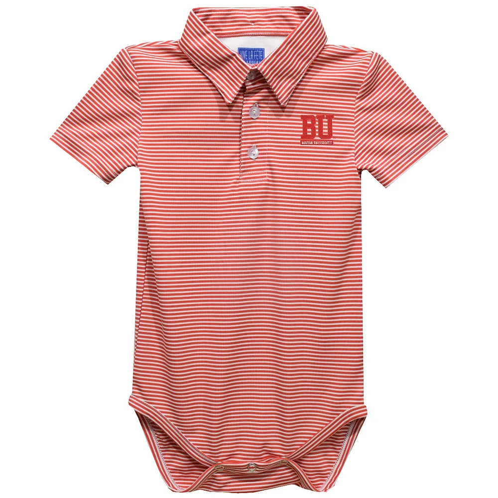 Infant Vive La Fete Red Boston University Polo Pencil Stripe Bodysuit