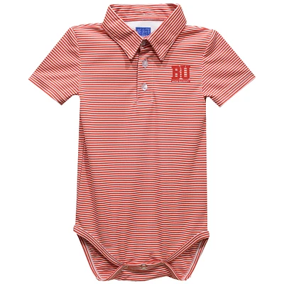 Infant Vive La Fete Red Boston University Polo Pencil Stripe Bodysuit