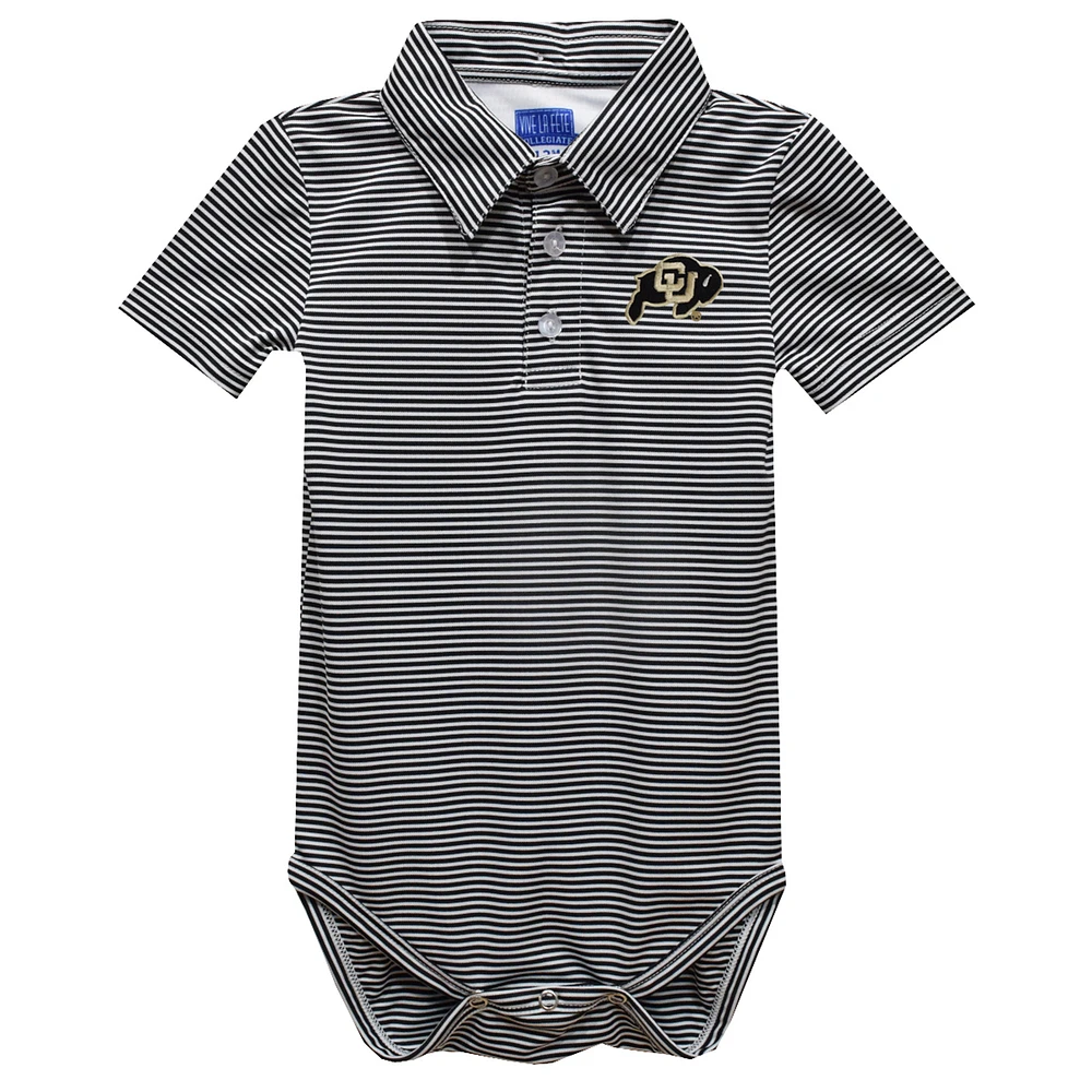 Infant Vive La Fete Black Colorado Buffaloes Polo Pencil Stripe Bodysuit