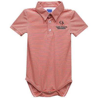 Infant Vive La Fete Red Clark Atlanta University Panthers Polo Pencil Stripe Bodysuit