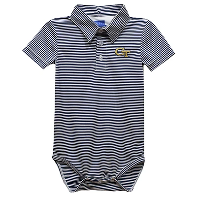 Infant Vive La Fete Navy Georgia Tech Yellow Jackets Polo Pencil Stripe Bodysuit
