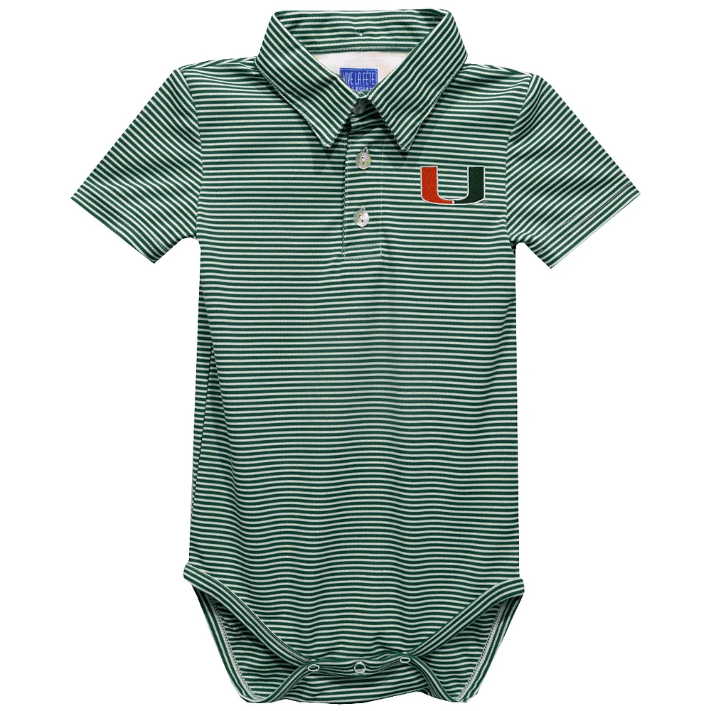Infant Vive La Fete Green Miami Hurricanes Polo Pencil Stripe Bodysuit