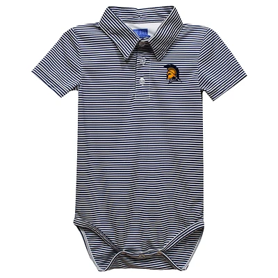 Infant Vive La Fete Navy UNCG Spartans Polo Pencil Stripe Bodysuit