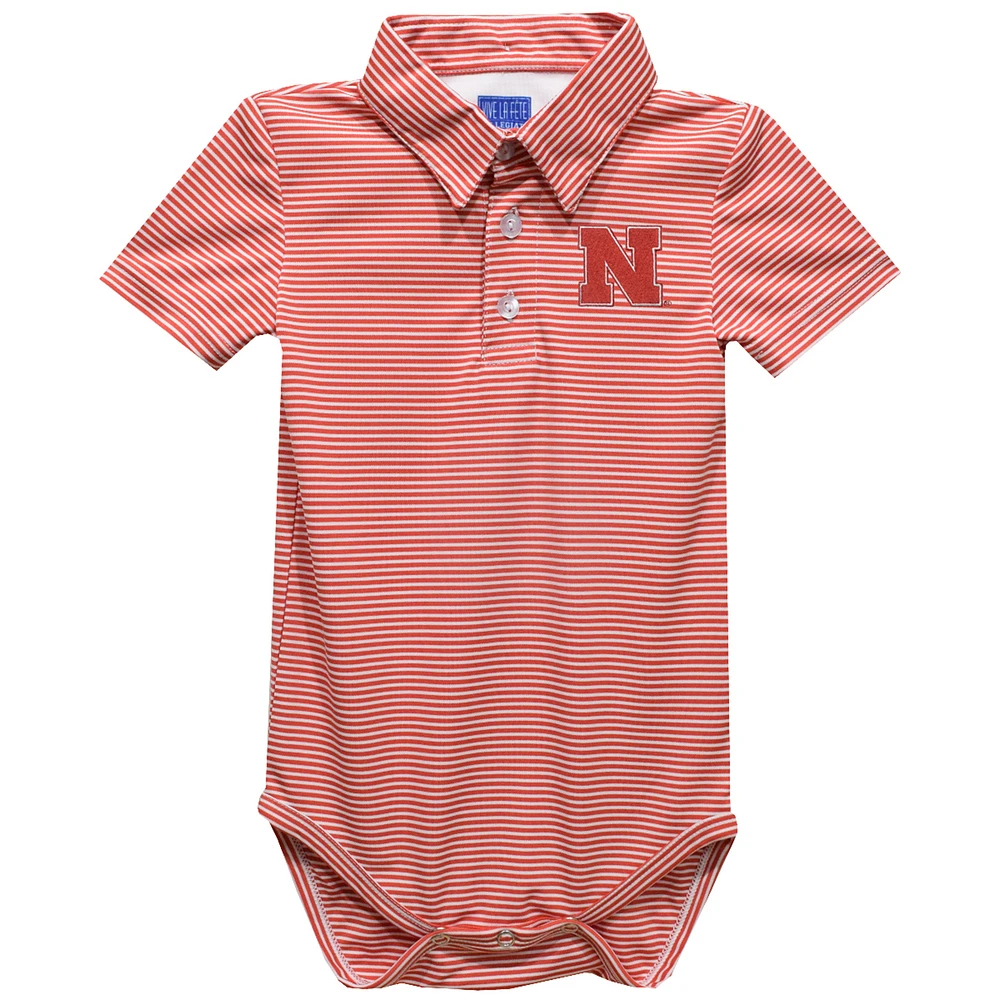 Infant Vive La Fete Red Nebraska Huskers Polo Pencil Stripe Bodysuit