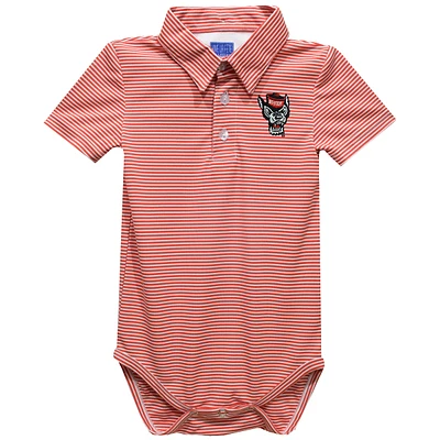 Infant Vive La Fete Red NC State Wolfpack Polo Pencil Stripe Bodysuit