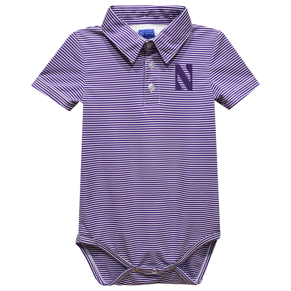 Infant Vive La Fete Purple Northwestern Wildcats Polo Pencil Stripe Bodysuit