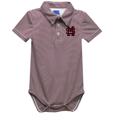 Infant Vive La Fete Maroon Mississippi State Bulldogs Polo Pencil Stripe Bodysuit