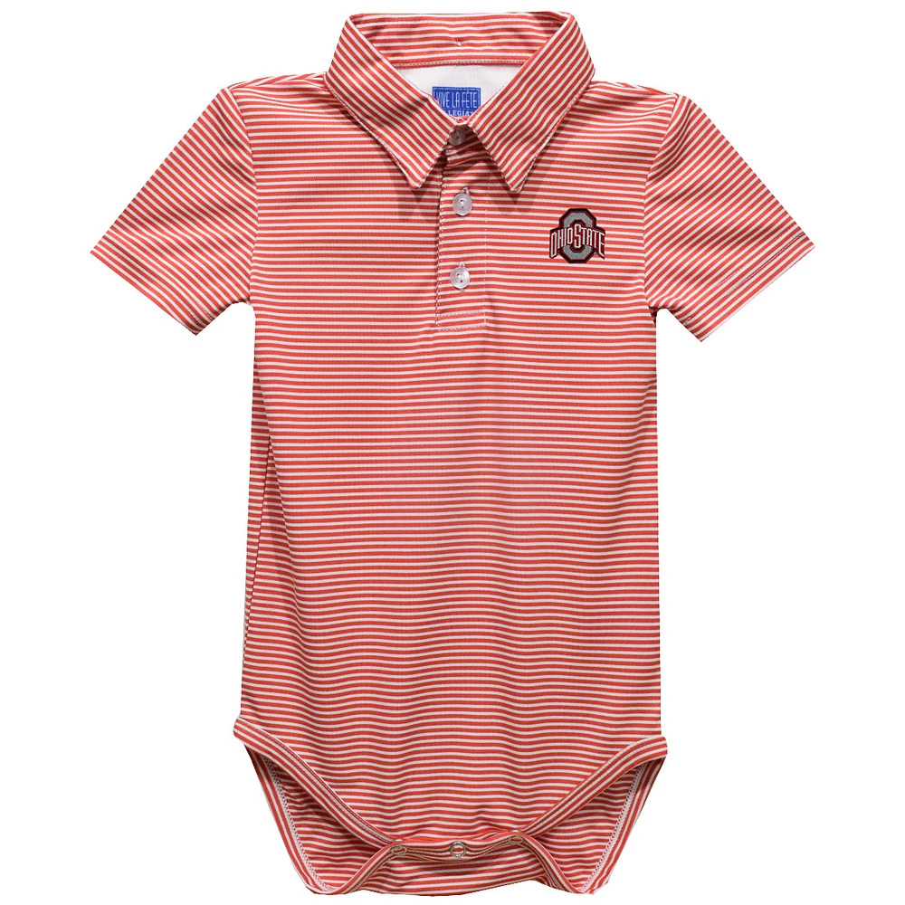 Infant Vive La Fete Red Ohio State Buckeyes Polo Pencil Stripe Bodysuit