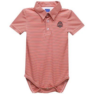 Infant Vive La Fete Red Ohio State Buckeyes Polo Pencil Stripe Bodysuit