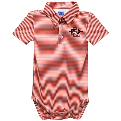 Infant Vive La Fete Red San Diego State Aztecs Polo Pencil Stripe Bodysuit