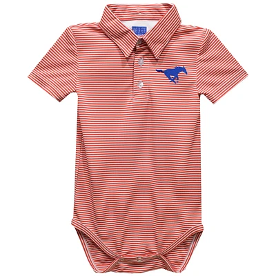 Infant Vive La Fete Red SMU Mustangs Polo Pencil Stripe Bodysuit