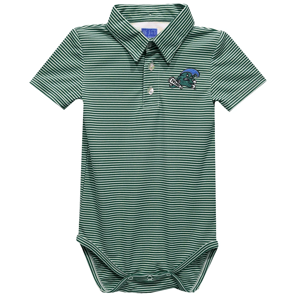 Infant Vive La Fete Green Tulane Green Wave Polo Pencil Stripe Bodysuit