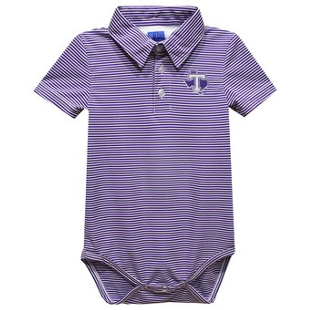 Infant Vive La Fete Purple Tarleton State Texans Polo Pencil Stripe Bodysuit