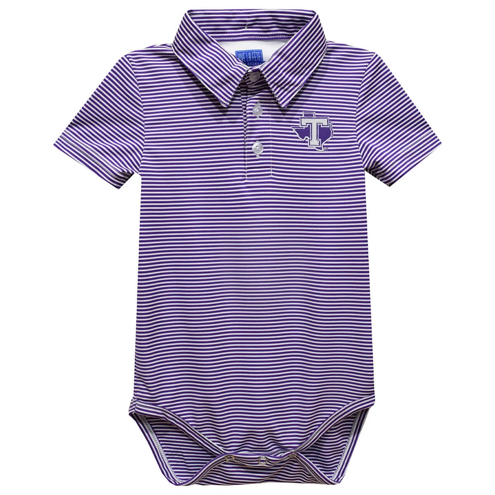 Infant Vive La Fete Purple Tarleton State Texans Polo Pencil Stripe Bodysuit
