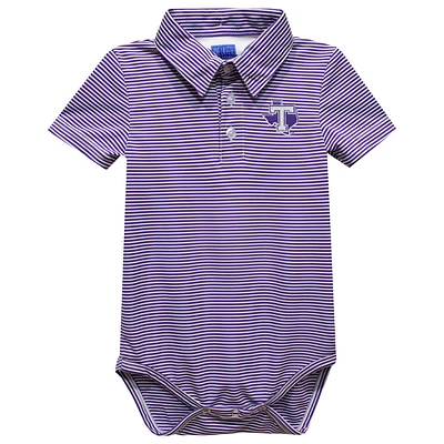 Infant Vive La Fete Purple Tarleton State Texans Polo Pencil Stripe Bodysuit
