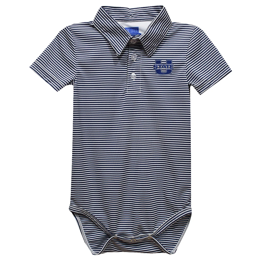 Infant Vive La Fete Navy Utah State Aggies Polo Pencil Stripe Bodysuit