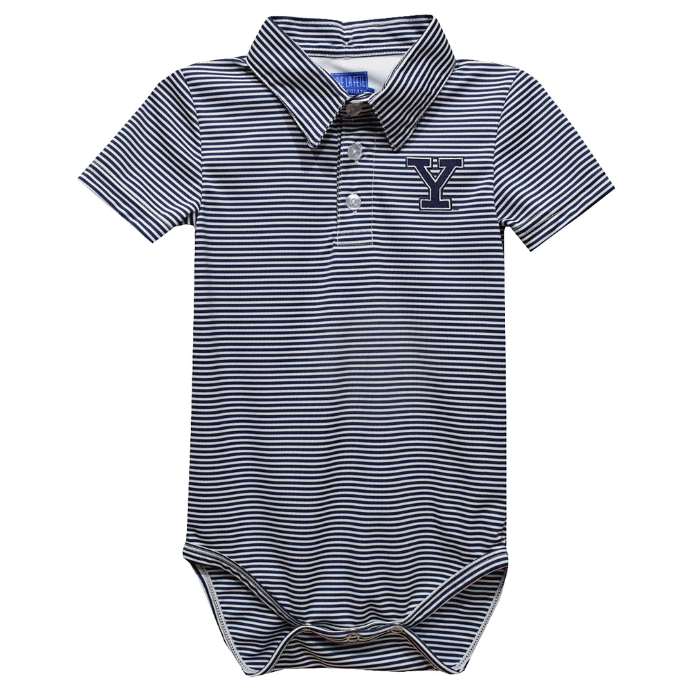 Infant Vive La Fete Navy Yale Bulldogs Polo Pencil Stripe Bodysuit
