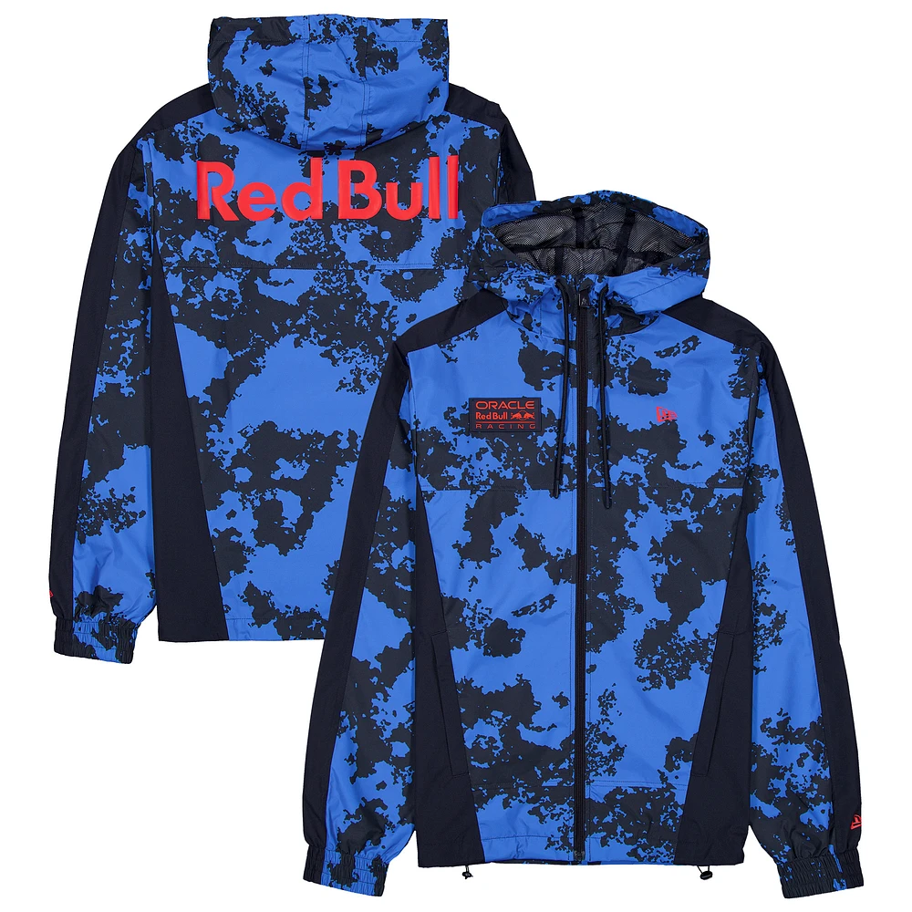 Men's New Era Blue Red Bull Racing Lightweight Full-Zip Hooded Windbreaker