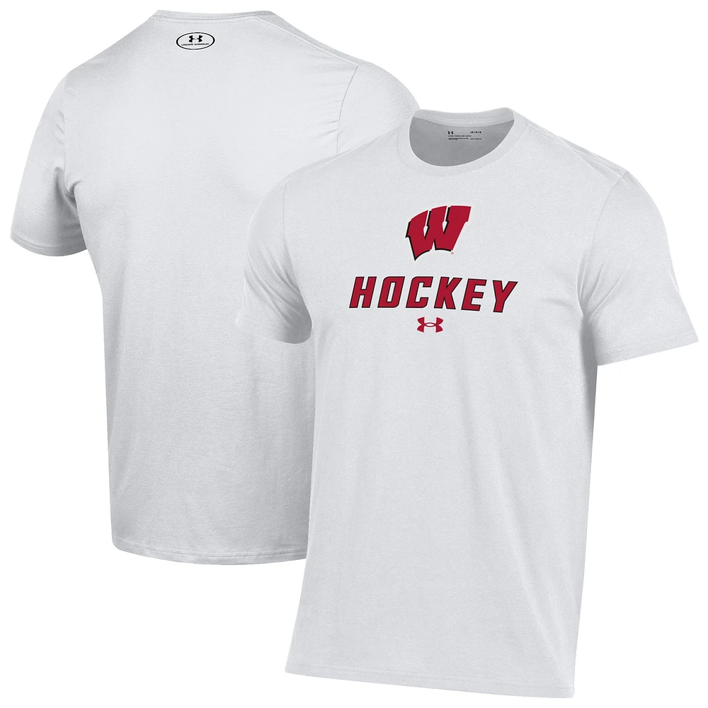 Men's Under Armour White Wisconsin Badgers Hockey Performance T-Shirt