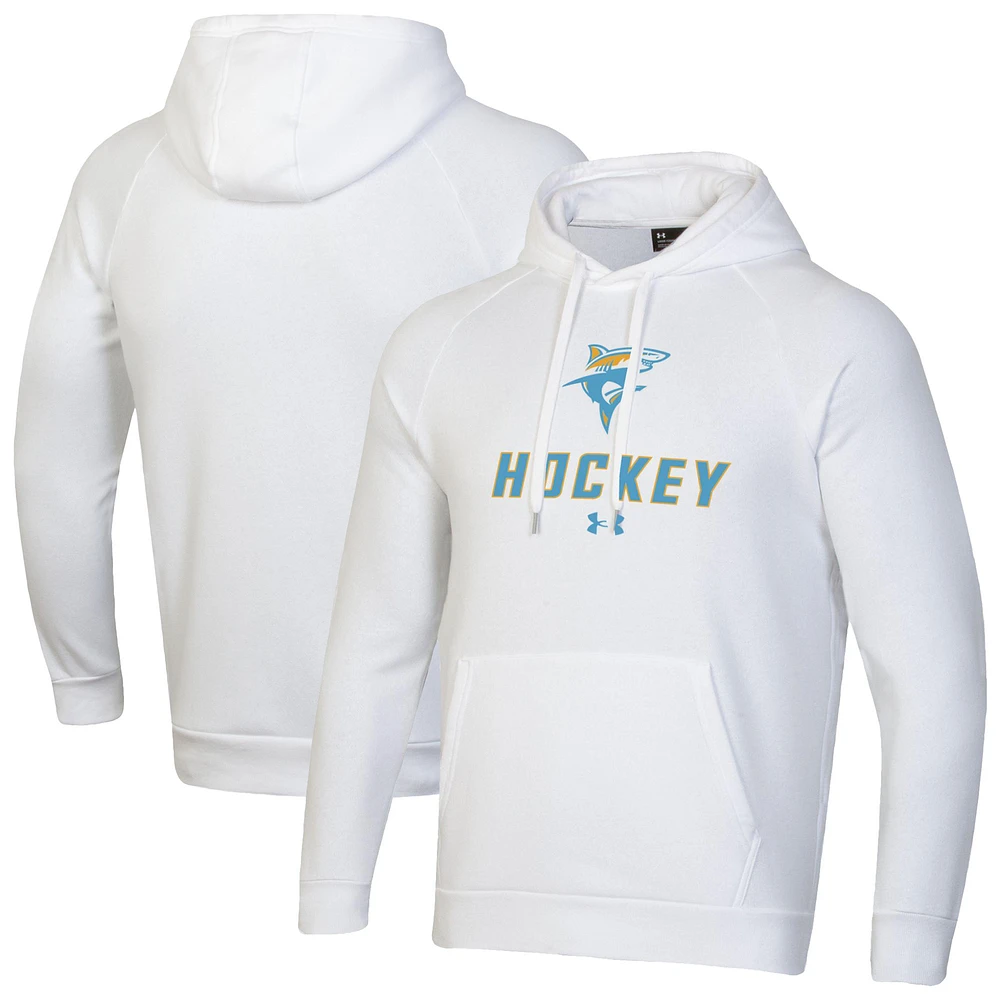 Men's Under Armour White LIU Sharks Hockey Rival Fleece Pullover Hoodie