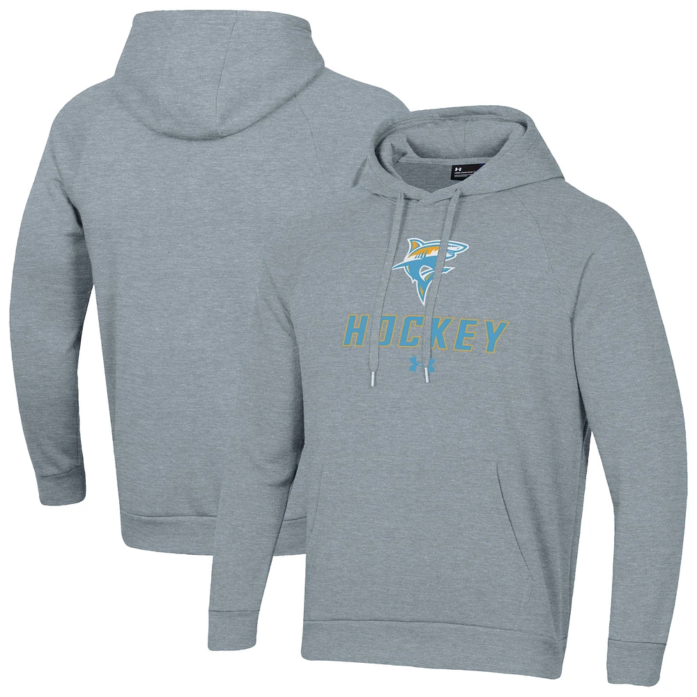 Men's Under Armour Gray LIU Sharks Hockey Rival Fleece Pullover Hoodie