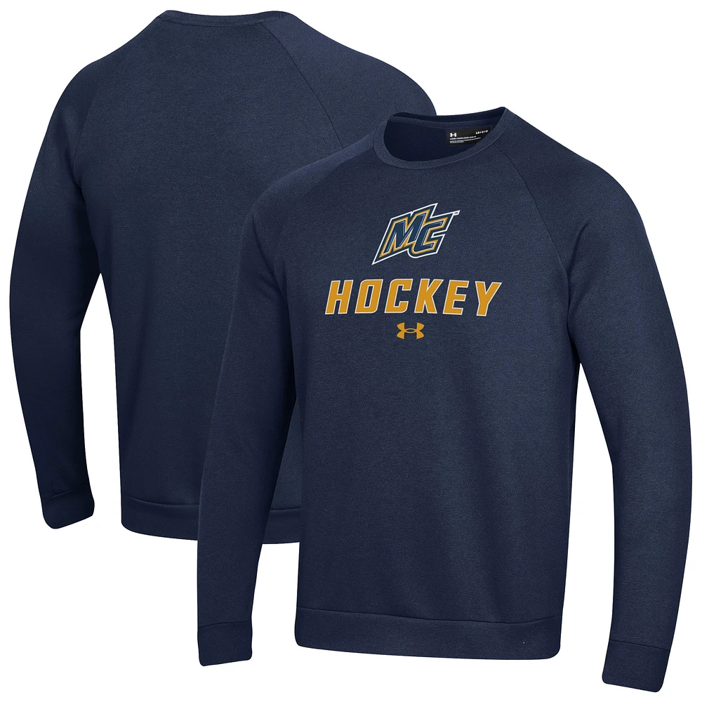 Men's Under Armour Navy Merrimack College Warriors Hockey Rival Fleece Pullover Sweatshirt