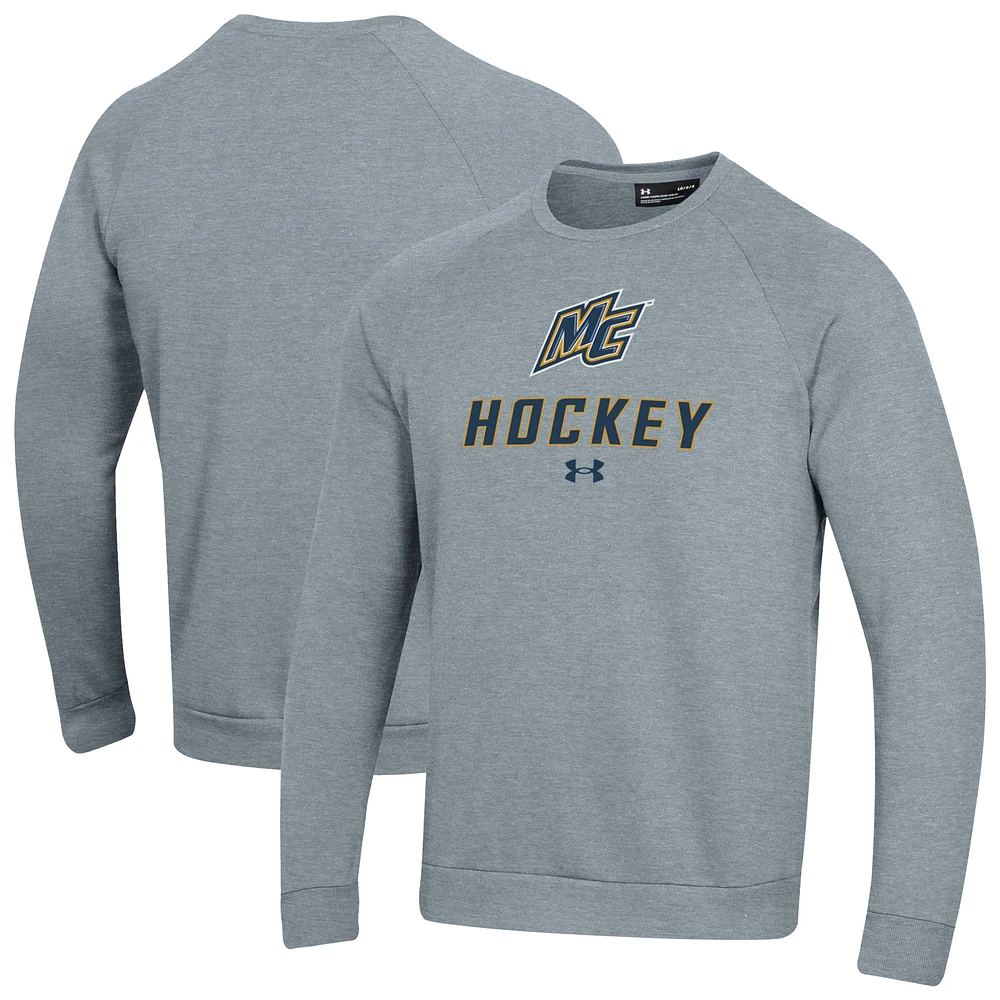 Men's Under Armour Gray Merrimack College Warriors Hockey Rival Fleece Pullover Sweatshirt