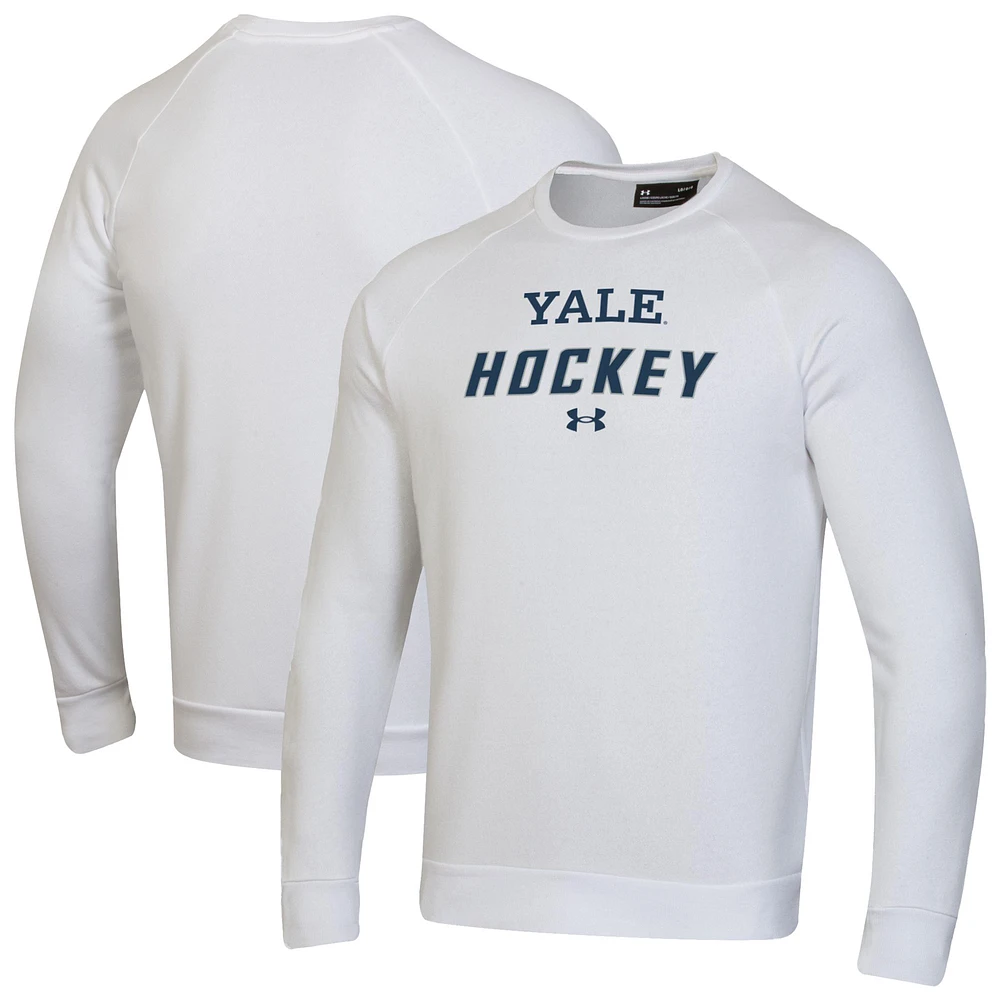 Men's Under Armour White Yale Bulldogs Hockey Rival Fleece Pullover Sweatshirt