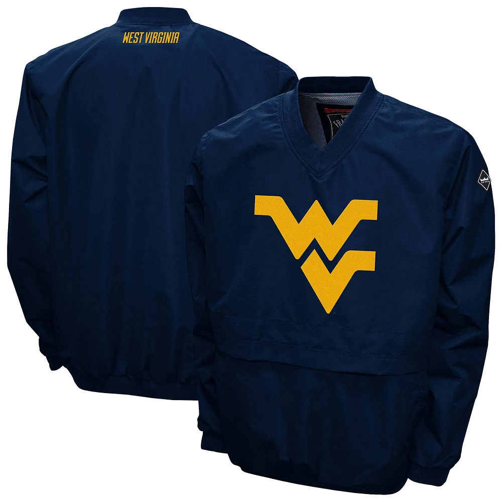 Men's Franchise Club Navy West Virginia Mountaineers Big Logo Windshell V-Neck Pullover Jacket