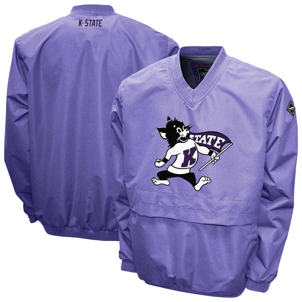 Men's Franchise Club Purple Kansas State Wildcats Big Logo Windshell V-Neck Pullover Jacket