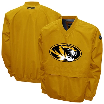 Men's Franchise Club Gold Missouri Tigers Big Logo Windshell V-Neck Pullover Jacket