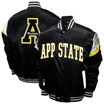 Men's Franchise Club Black Appalachian State Mountaineers Power Satin Full-Snap Jacket