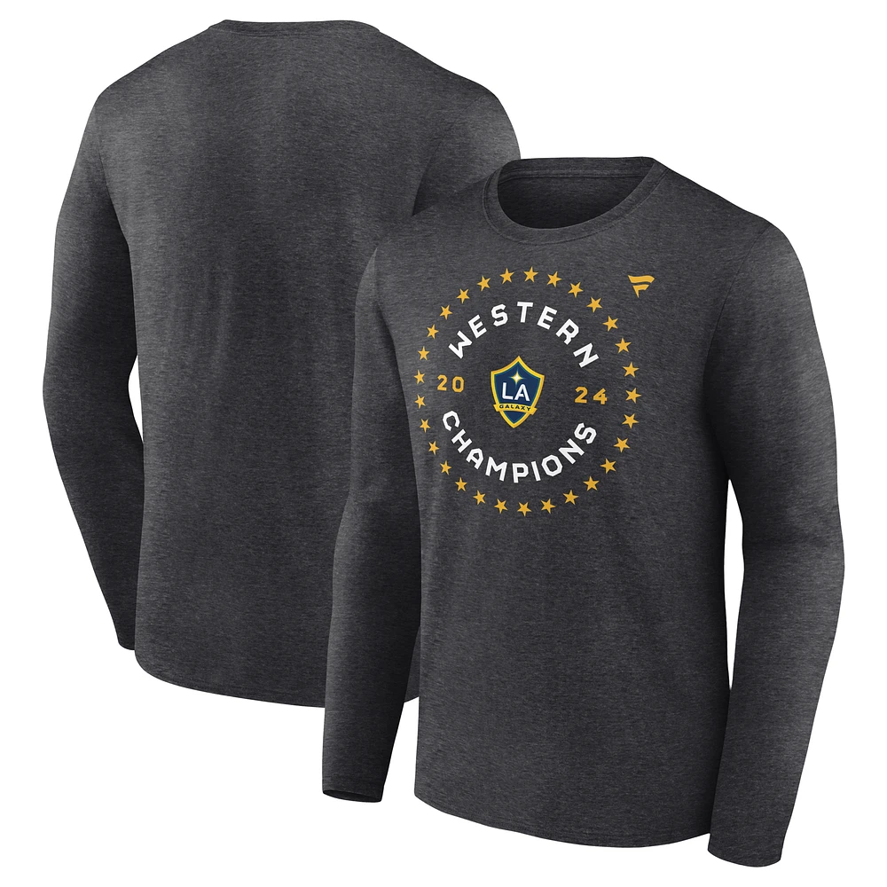 Unisex Fanatics Heather Charcoal LA Galaxy 2024 MLS Western Conference Champions Locker Room Long Sleeve T-Shirt